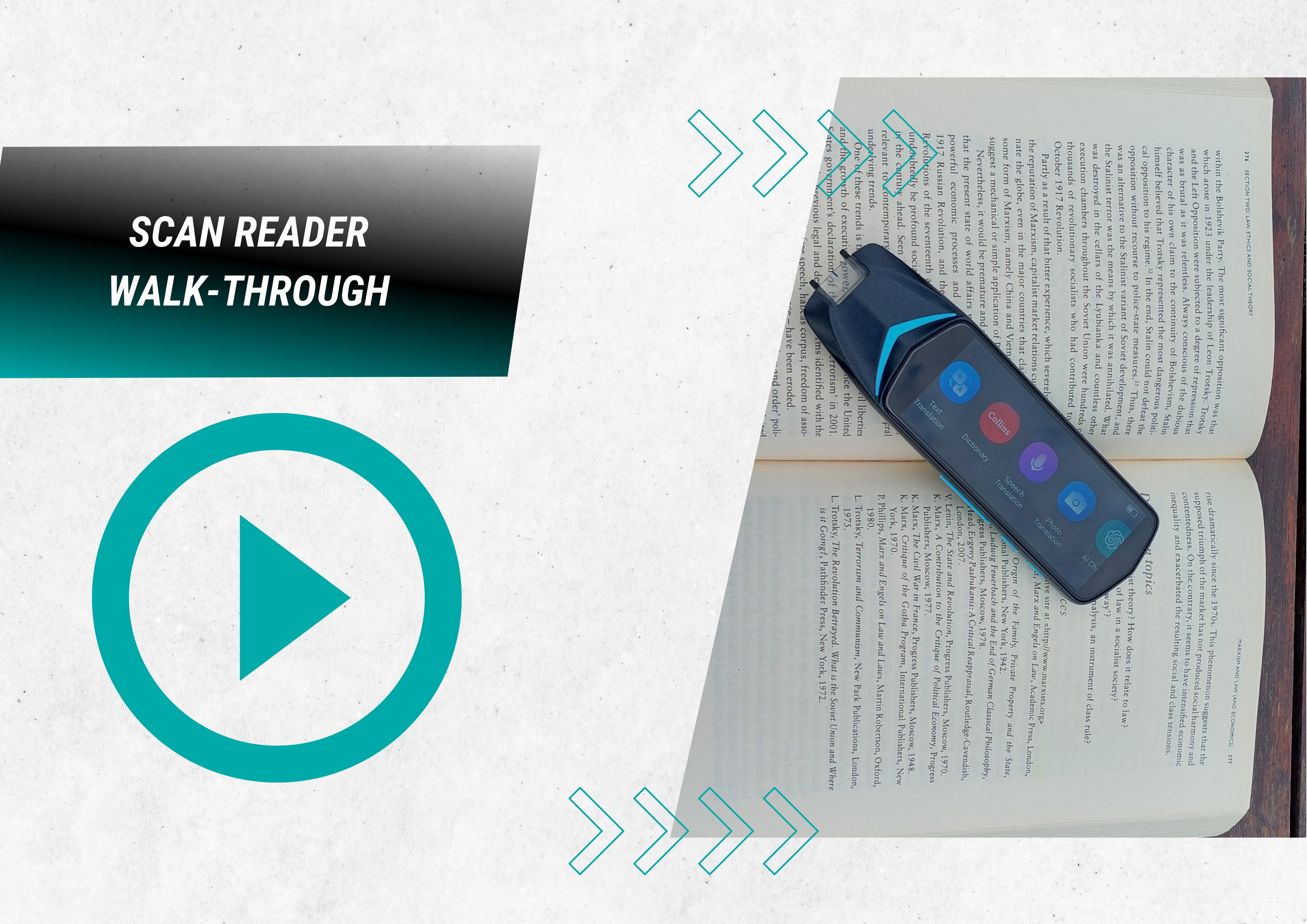 Load video: Video walkthrough showing how the Scan Reader Pen scans, reads aloud, translates text, and saves notes