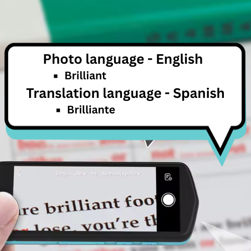Scan Reader Pen using photo translation feature to convert printed English text into Spanish
