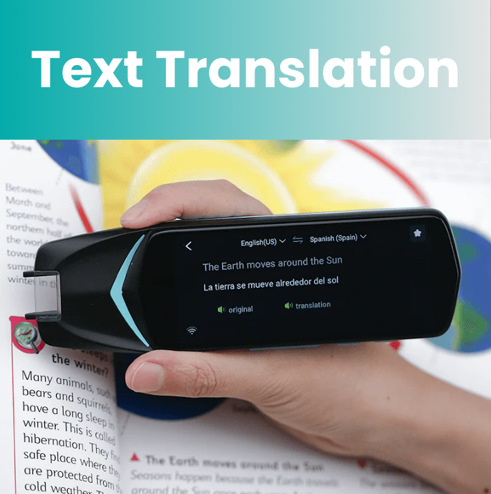 Scan Reader Pen translating text on a page using built-in language translation feature