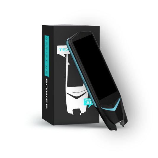 Scan Reader Pen leaning against its product packaging box